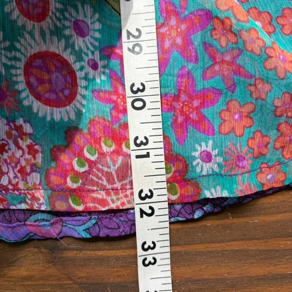 Pyramid Collection Floral Sheer Chiffon Tunic Top 2X Boho Button Up Colorful - Picture 9 of 9